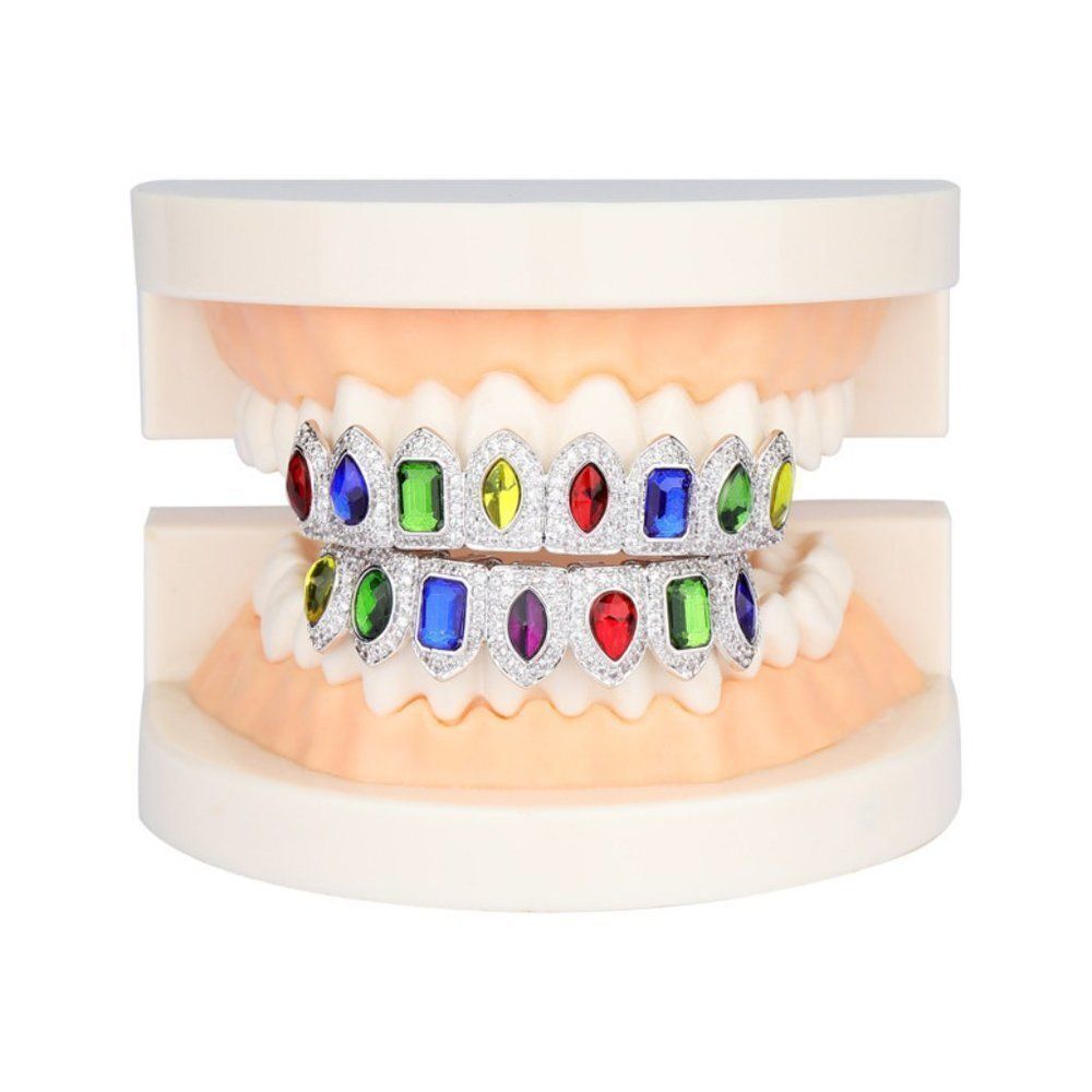 Dripped Out Silver Multi Stone Grillz Set - Picture 2 of 2